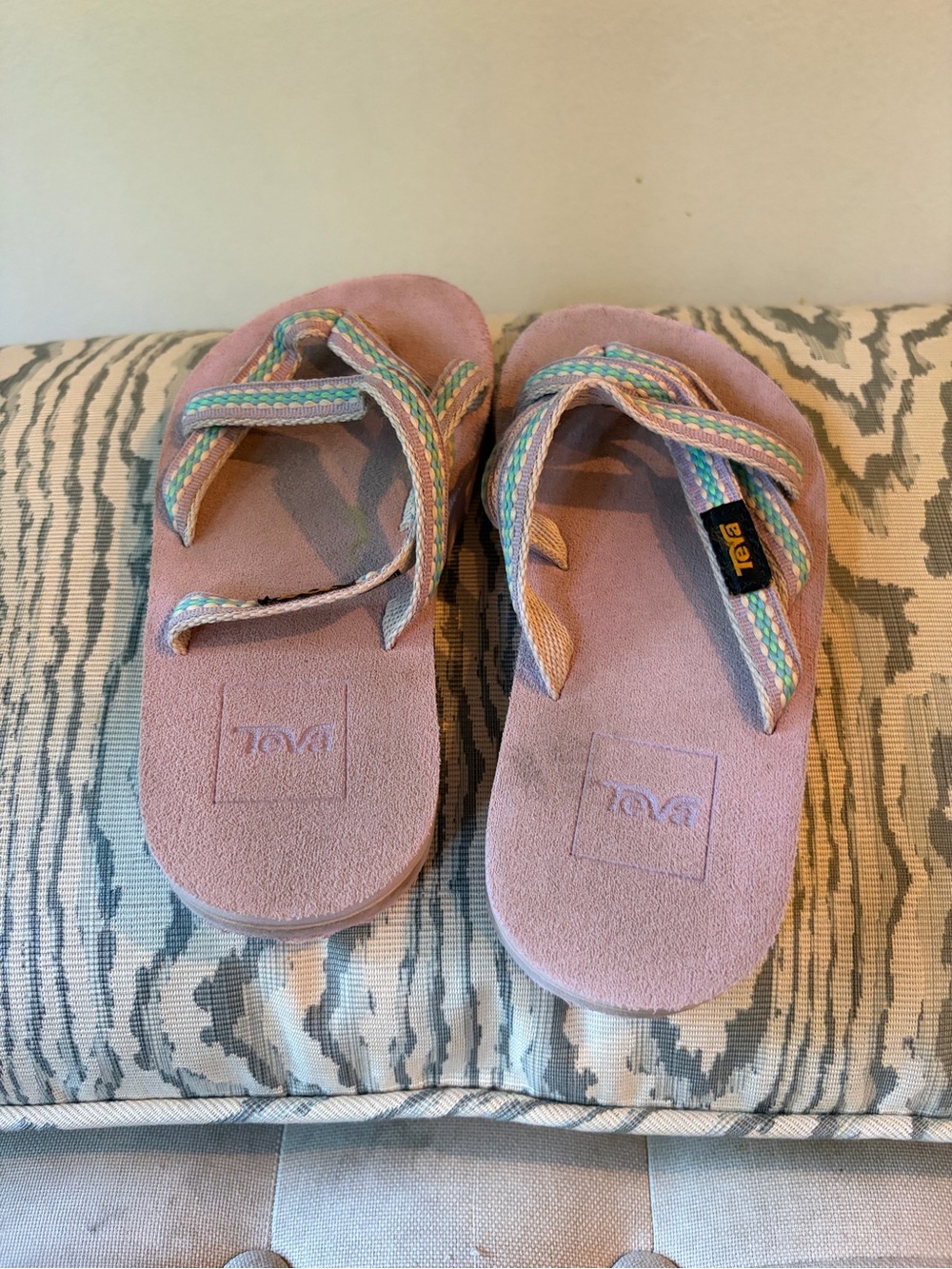 Teva Kids Pink Suede Sandals with Pastel Woven Straps